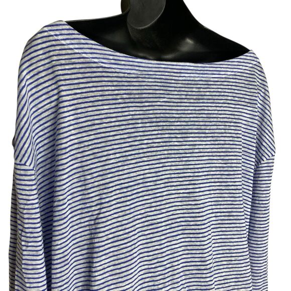 NWT Adrienne Vittadini Linen Top Womens 2X Roll Tab 3/4 Sleeve Striped Coastal - Picture 11 of 16